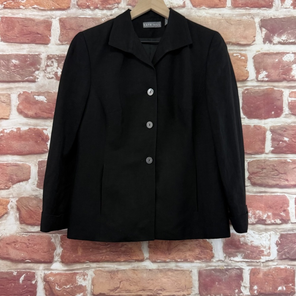 Kate Hill Blazer Womens 6 Plain Black Linen Blend Office Work Career Wear Jacket